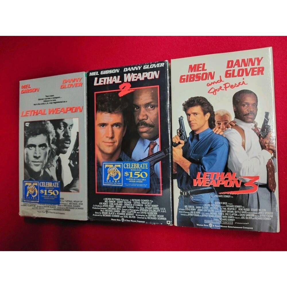 Lethal Weapon VHS Lot 1-3 Mel Gibson Danny Glover Vintage 90s Tape Used
